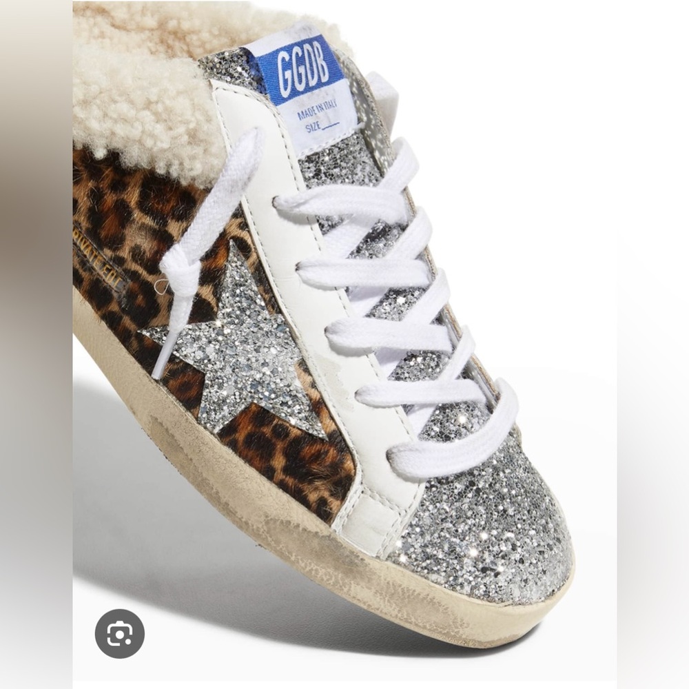 Golden Goose Silver Glitter Leopard Sneakers 38 Neiman Marcus exclusive